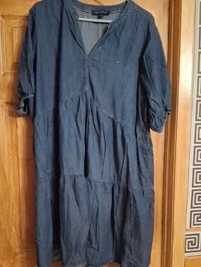 Tommy Hilfiger Dark Indigo Tiered Denim Midi Dress